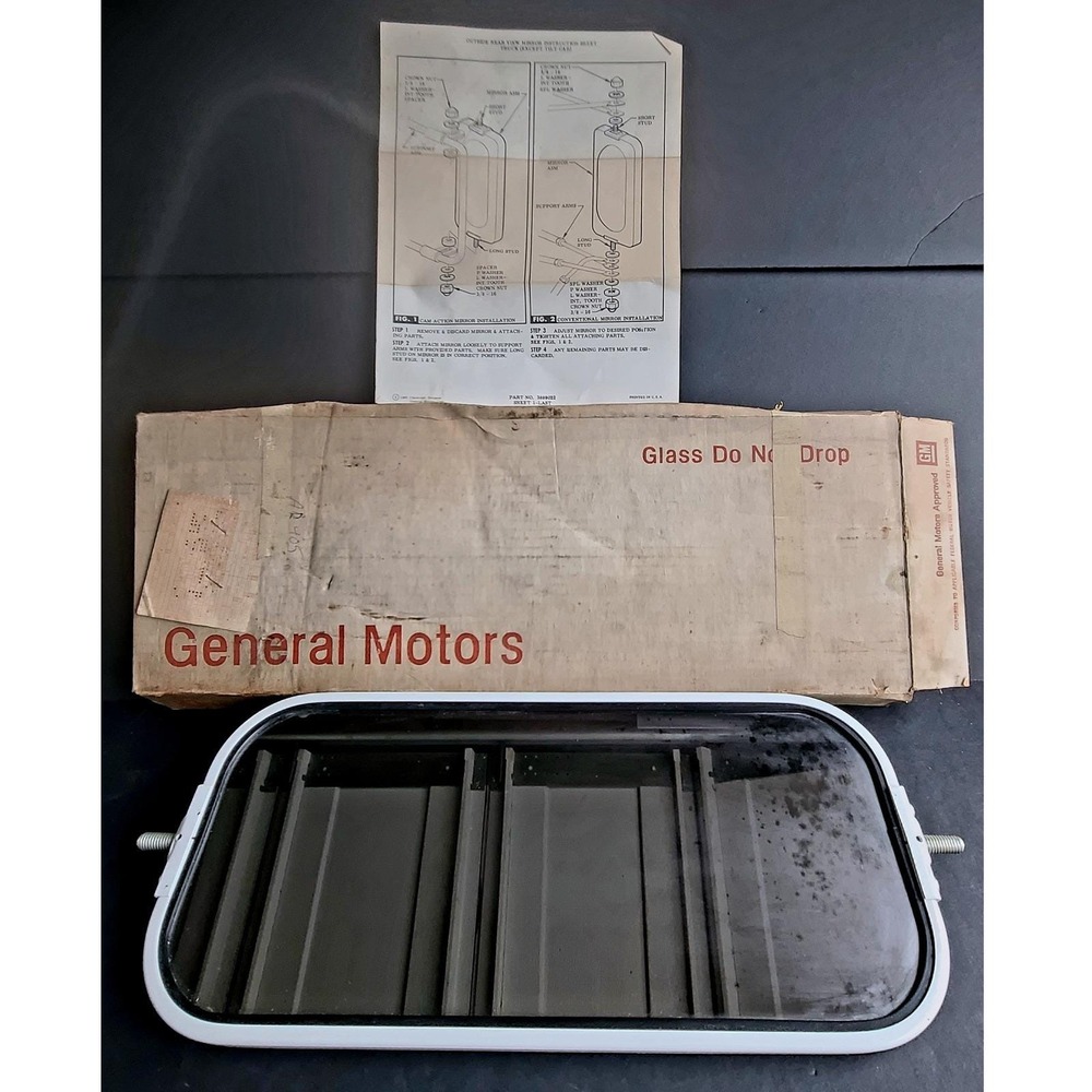 NOS 1965 GM Truck Outside Rear View‎ Mirror White Chevy GMC 11-28400-00 3889022